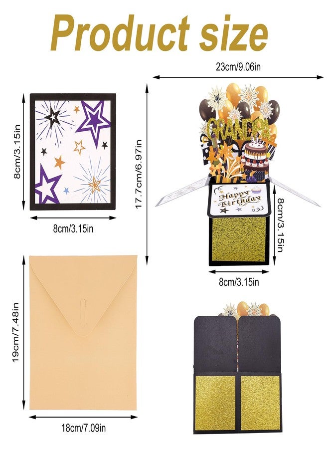 lasuroa Happy Birthday Pop up Card for Grandpa, 3D Birthday Gift Box with Envelope Greeting Card Gold and Black Pop up Gift Box for Grandpa - Image 2