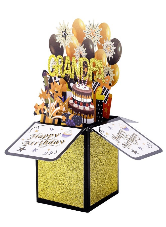 lasuroa Happy Birthday Pop up Card for Grandpa, 3D Birthday Gift Box with Envelope Greeting Card Gold and Black Pop up Gift Box for Grandpa - Image 1