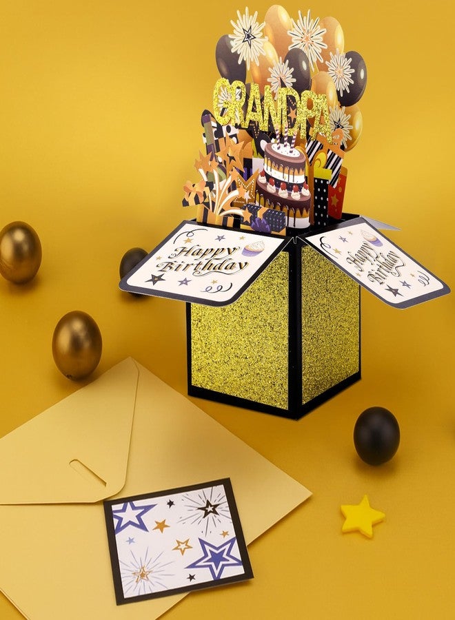 lasuroa Happy Birthday Pop up Card for Grandpa, 3D Birthday Gift Box with Envelope Greeting Card Gold and Black Pop up Gift Box for Grandpa - Image 3