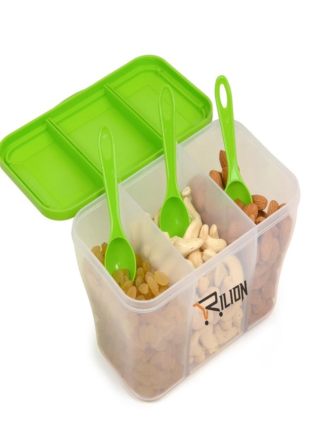 RILION Multipurpose Plastic 3 In 1 Fridge Storage Boxes Containers Masala Box for Kitchen, for Kitchen, Transparent Storage Containers Airtight Grocery, Cereal, Dry Fruits Dabba 1100 ML with 3 Spoons - Image 1