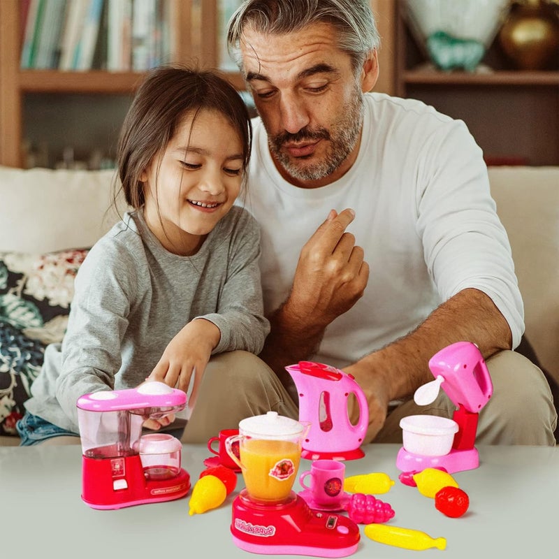 لعبة أدوات المطبخ، مجموعة ملحقات المطبخ الوهمية للأطفال، آلة صنع القهوة، خلاط، خلاط يدوي وغلاية مع أضواء وأصوات واقعية، مجموعة مطبخ للأطفال الأولاد والبنات - Image 5