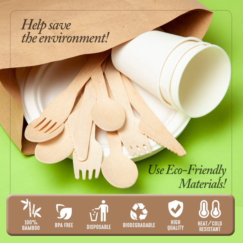 MATANA - 100% Natural Disposable Bamboo Wooden Spoons 5.5"" Inch (200 Pack) - Compostable Cutlery  Biodegradable Utensils for Garden Parties & Summer Events - Image 4