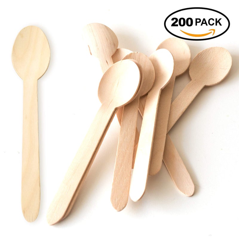 MATANA - 100% Natural Disposable Bamboo Wooden Spoons 5.5"" Inch (200 Pack) - Compostable Cutlery  Biodegradable Utensils for Garden Parties & Summer Events - Image 2