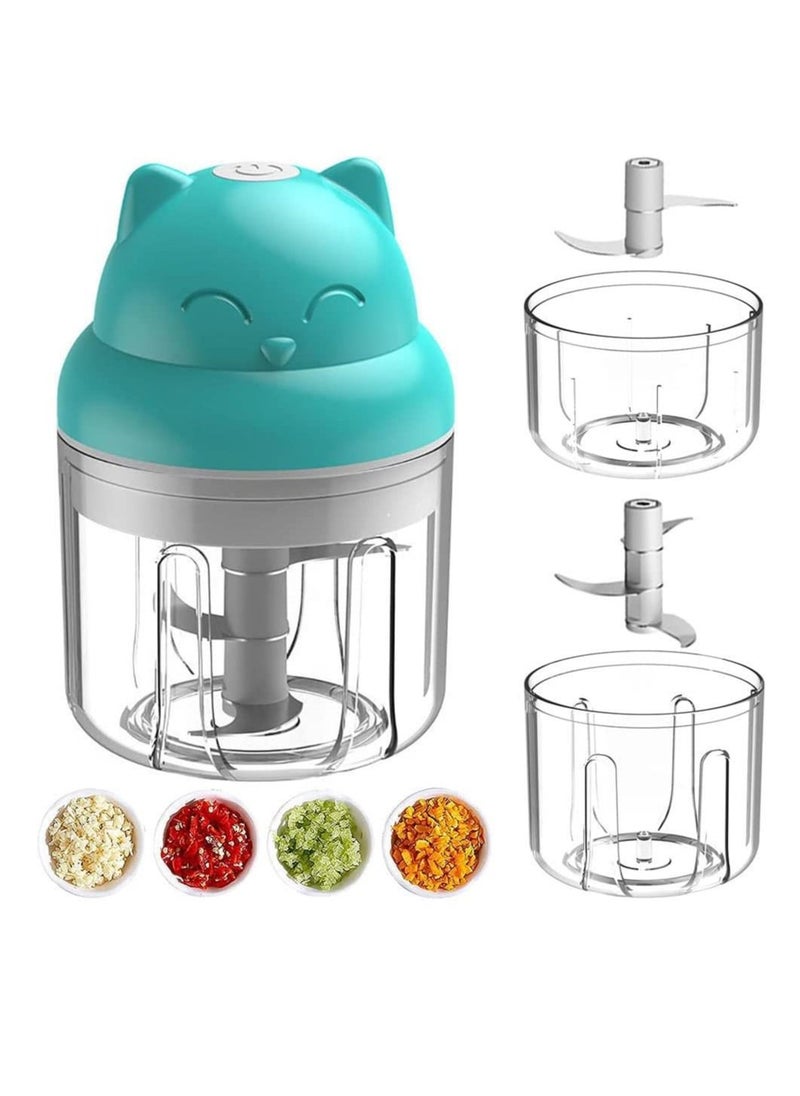Generic - Electric Food Chopper, Mini Garlic Chopper, Portable Vegetable Mincer Meat Blender, USB Charging Food Processor for Puree, Onion, Herb, Veggie, Ginger, Fruit Chopper with 2 Cups (A-Blue) - Image 1