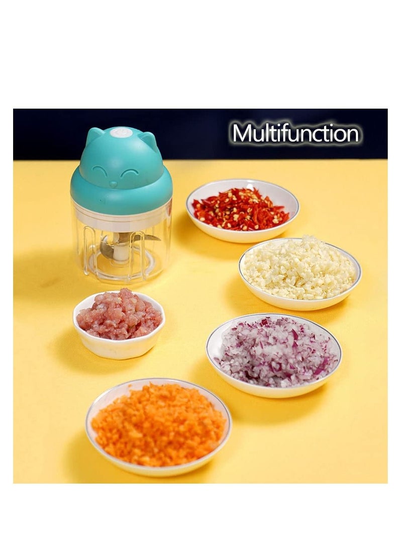 Generic - Electric Food Chopper, Mini Garlic Chopper, Portable Vegetable Mincer Meat Blender, USB Charging Food Processor for Puree, Onion, Herb, Veggie, Ginger, Fruit Chopper with 2 Cups (A-Blue) - Image 1