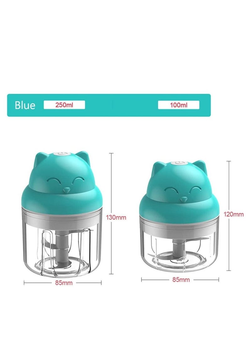 Generic - Electric Food Chopper, Mini Garlic Chopper, Portable Vegetable Mincer Meat Blender, USB Charging Food Processor for Puree, Onion, Herb, Veggie, Ginger, Fruit Chopper with 2 Cups (A-Blue) - Image 1