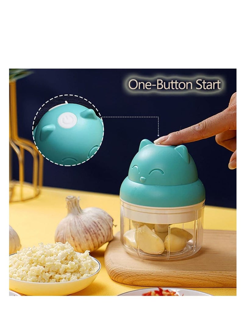Generic - Electric Food Chopper, Mini Garlic Chopper, Portable Vegetable Mincer Meat Blender, USB Charging Food Processor for Puree, Onion, Herb, Veggie, Ginger, Fruit Chopper with 2 Cups (A-Blue) - Image 1