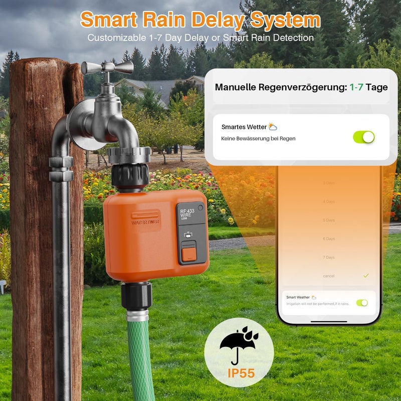 XinFuture Smart WiFi Sprinkler Timer 1 Zone,WiFi Water Timer for Garden Hose with 300M Range,APP & Remote Control,Alexa & Google Voice Compatible,Rain Delay, Manual Mode Sprinkler System (1 Zone,2pcs) - Image 4