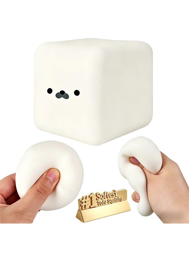 Tofu Seal Sou ishy. White Cube StressToy, Sot Moldable Dough Fidget Blockwith Slow Rise Texture. Sily SaueezeBall for Aniety Rellef, Cute Seal FaceShaped Saftest Tofu Squishy (1PC) - Image 1