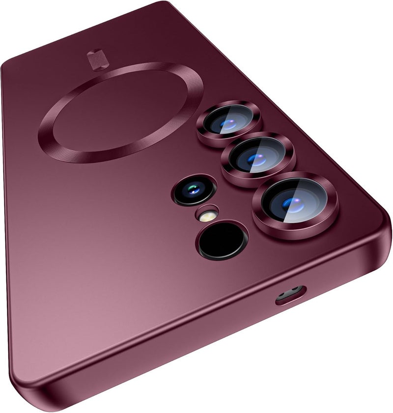 DIZORO Samsung S24 Ultra case Compatible with Mag Safe Matte Luxury Metallic Luster Flexible TPU Shockproof Back Cover with Camera Protector Lens - Wine - Image 1