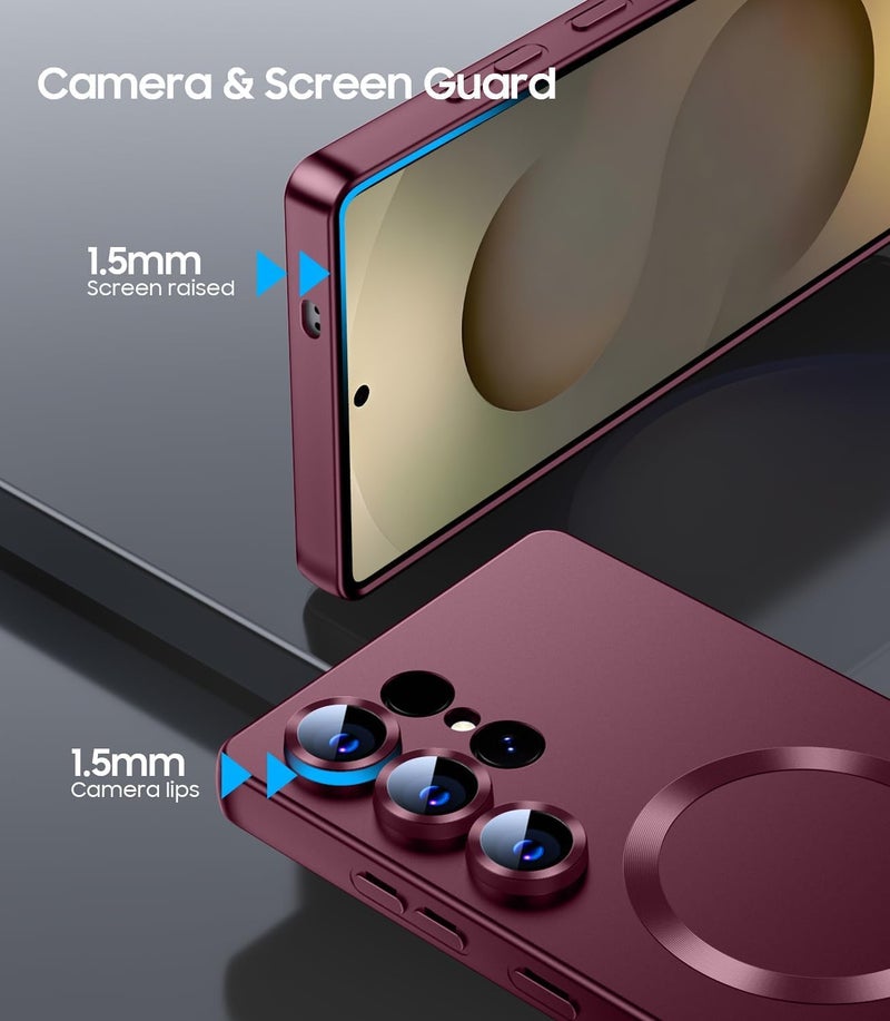 DIZORO Samsung S24 Ultra case Compatible with Mag Safe Matte Luxury Metallic Luster Flexible TPU Shockproof Back Cover with Camera Protector Lens - Wine - Image 4