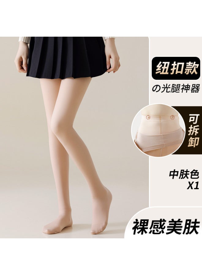 Button Light Leg Artifact Autumn And Winter Women's Silk Stockings Supernatural Detachable Replacement Double Layer Fleece-lined Base Pantyhose
