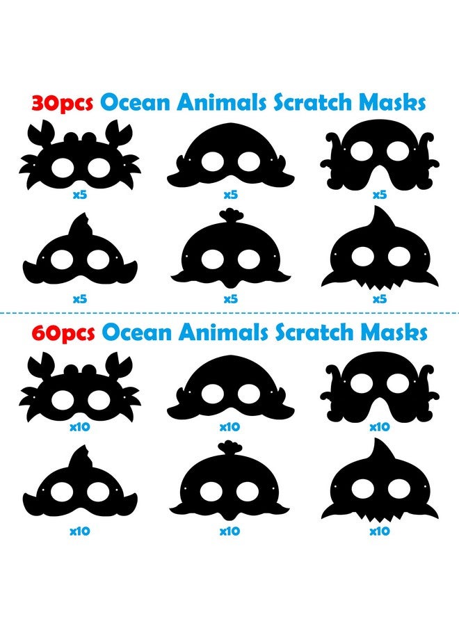 WATINC 30pcs Ocean Animals Scratch Masks for Kids, 6 Styles Summer Paper Scratch off Art Magic Craft Party Favors Kit, DIY Under The Sea Project for School Classroom Activity Birthday Party - Image 3