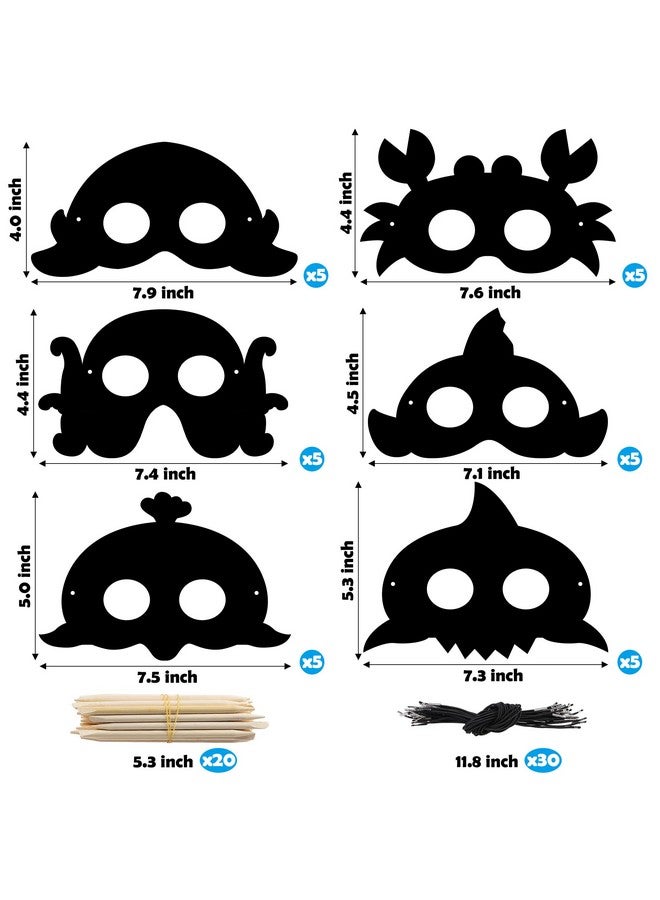 WATINC 30pcs Ocean Animals Scratch Masks for Kids, 6 Styles Summer Paper Scratch off Art Magic Craft Party Favors Kit, DIY Under The Sea Project for School Classroom Activity Birthday Party - Image 2