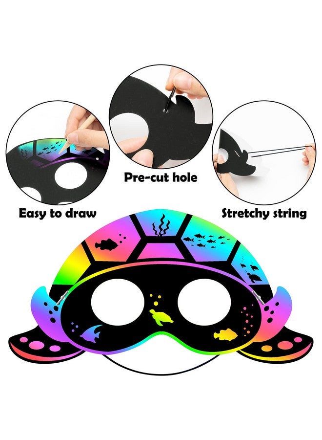 WATINC 30pcs Ocean Animals Scratch Masks for Kids, 6 Styles Summer Paper Scratch off Art Magic Craft Party Favors Kit, DIY Under The Sea Project for School Classroom Activity Birthday Party - Image 4