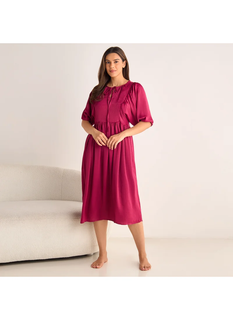 Splash FAV Tie-Up Detail Night Dress with Short Sleeves