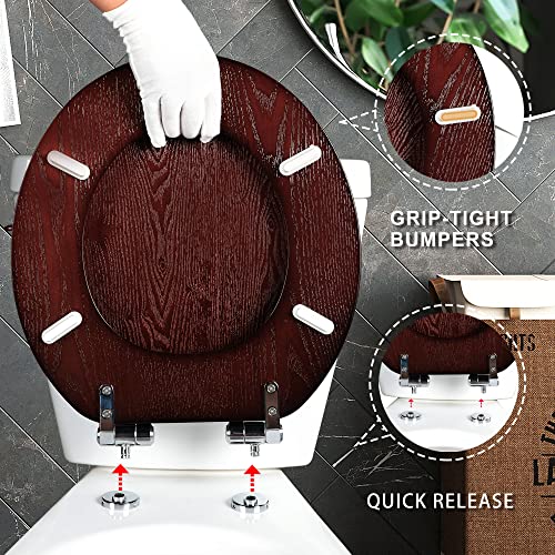 Angel Shield Toilet Seat Round Wood with Slow Close,Easy Clean,Quick-Release Hinges (Round,Dark Walnut) - Image 4