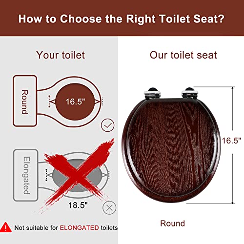 Angel Shield Toilet Seat Round Wood with Slow Close,Easy Clean,Quick-Release Hinges (Round,Dark Walnut) - Image 2
