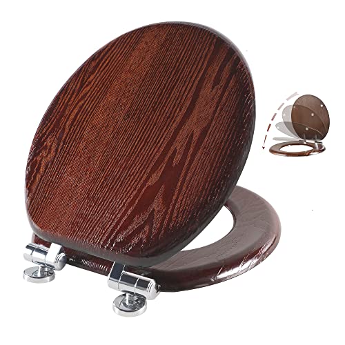 Angel Shield Toilet Seat Round Wood with Slow Close,Easy Clean,Quick-Release Hinges (Round,Dark Walnut) - Image 1