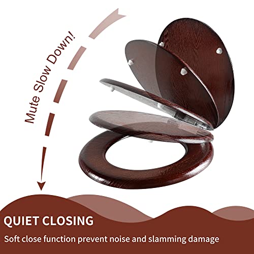 Angel Shield Toilet Seat Round Wood with Slow Close,Easy Clean,Quick-Release Hinges (Round,Dark Walnut) - Image 3