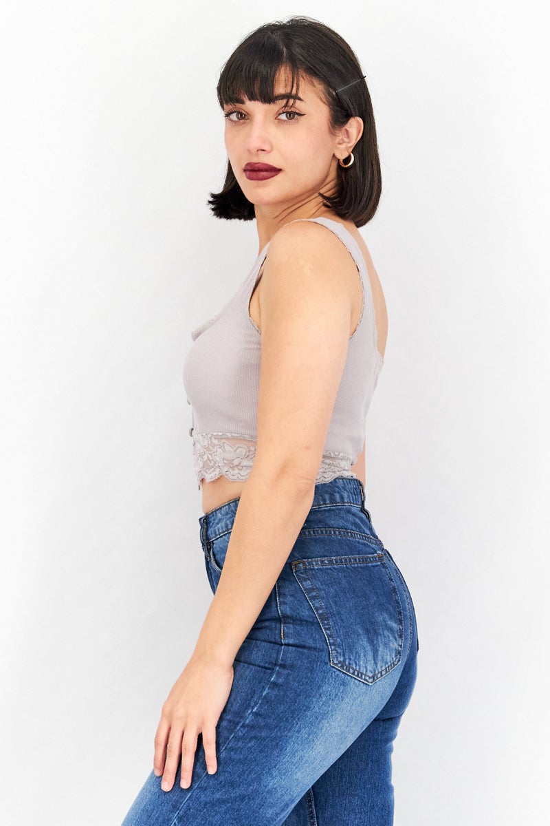 SkyLar Rose بلوزة نسائية بدون أكمام ذات ياقة مربعة، رمادي - Image 4