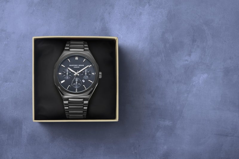 Geoffrey Beene Men's Black Decorative Subdials Metal Dress Watch, Genuine Diamond Accent Dial, Classic Quartz, Elegant Design (Gunmetal) - Image 2
