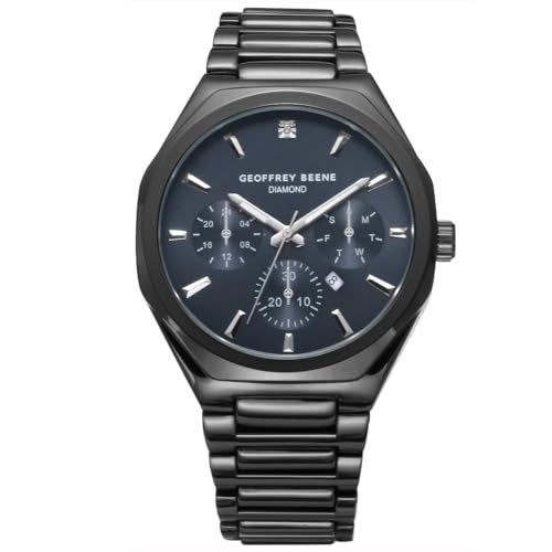 Geoffrey Beene Men's Black Decorative Subdials Metal Dress Watch, Genuine Diamond Accent Dial, Classic Quartz, Elegant Design (Gunmetal) - Image 1
