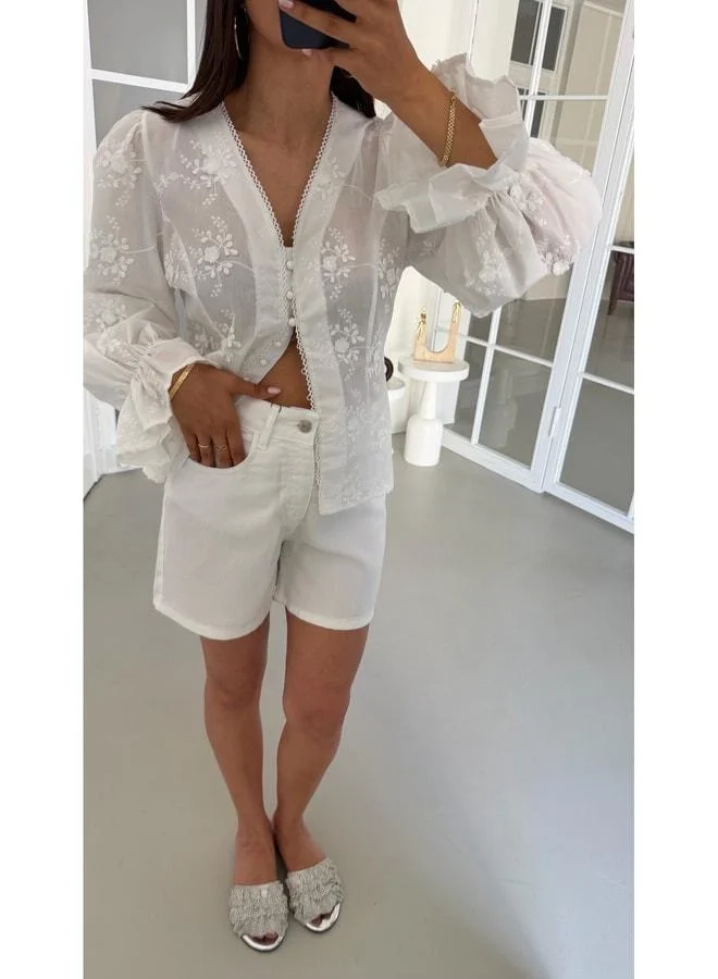 Gaus White Tencel Denim Shorts GAUS-01802.