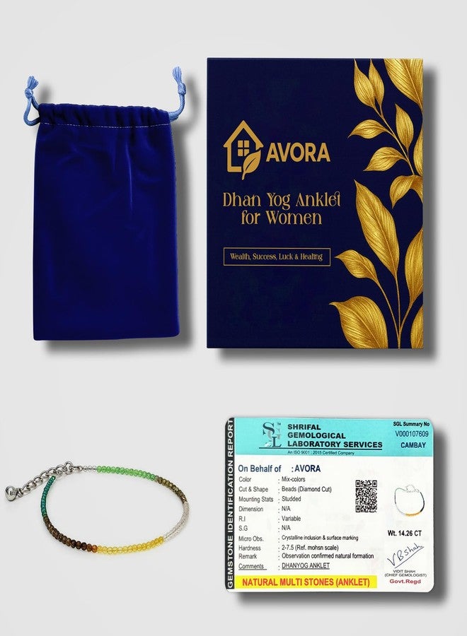 AVORA Dhan Yog Anklet for Women | Pyrite, Citrine & Green Aventurine Crystal Anklet for Wealth & Prosperity | Astrology Dhanyog Payal with Certificate of Authenticity | Stylish Beaded - Image 3
