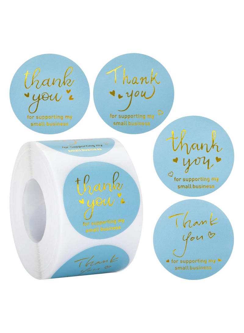 قوس قزح أورينبو ملصقات شكرًا لدعمك لشركتي الصغيرة، 500 قطعة، مقاس 1.5 بوصة، ملصقات شكرًا للتغليف، ملصق شكرًا بورق ذهبي أزرق، للشركات الصغيرة، للمظاريف، الأختام، متاجر تجار التجزئة - Image 1