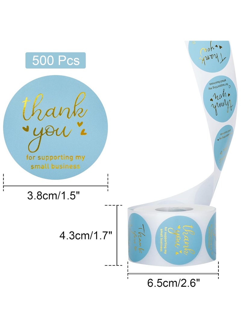 قوس قزح أورينبو ملصقات شكرًا لدعمك لشركتي الصغيرة، 500 قطعة، مقاس 1.5 بوصة، ملصقات شكرًا للتغليف، ملصق شكرًا بورق ذهبي أزرق، للشركات الصغيرة، للمظاريف، الأختام، متاجر تجار التجزئة - Image 2