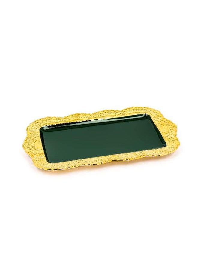 Alsaif Porcelain Dessert Serving Dish 14.25 Inches Gilded Rectangular Green 