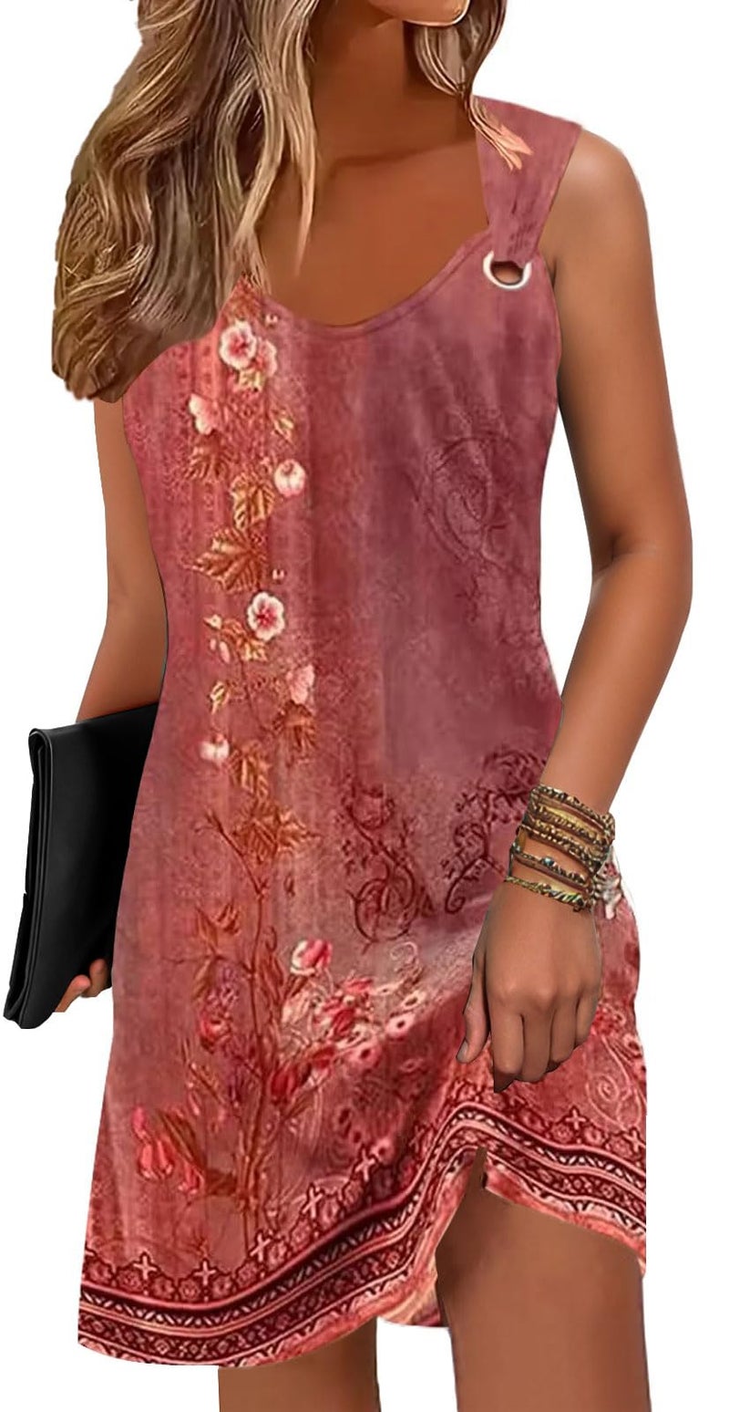 Disamer Summer Dresses for Women 2026 Sundresses Sleeveless Beach Swimsuit Cover Ups Spring Casual Tank Tshirt Sun Dress,Flower Wallpaper Red,Small - Image 1