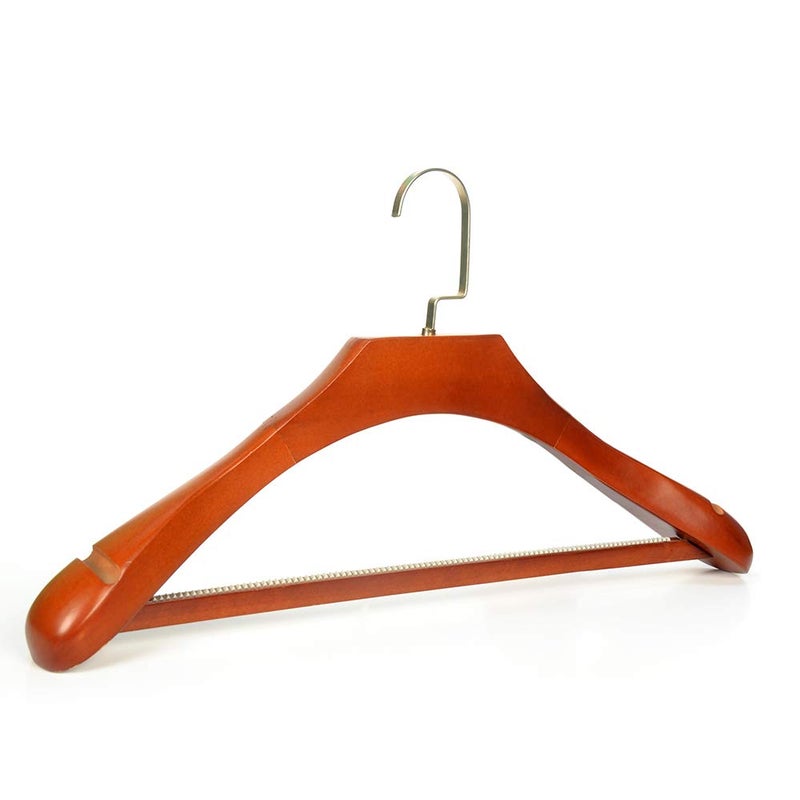 Ganpati Hangers Bridals Solid Wooden Hangers with Notches Flat Golden Chrome Hook for Dress Clothes Lehenga Bridal Wear Coats Jackets Pants Shirts Skirts Pack of 2  - Image 1