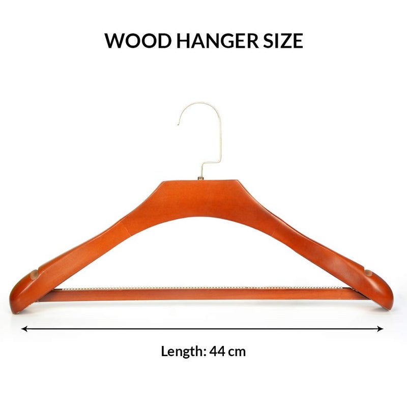 Ganpati Hangers Bridals Solid Wooden Hangers with Notches Flat Golden Chrome Hook for Dress Clothes Lehenga Bridal Wear Coats Jackets Pants Shirts Skirts Pack of 2  - Image 2