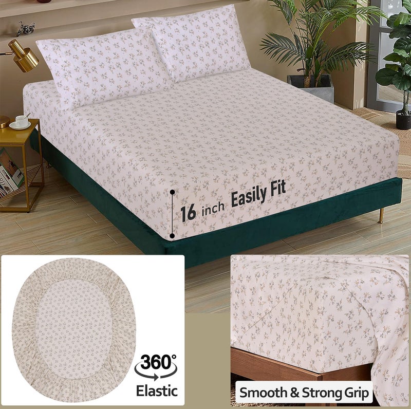 Ruvanti 100% Cotton King Size Sheets Set  4 Pieces  Soft & Breathable Percale Weave Bedding  Deep Pocket 16""  Hotel Standard  Crisp Cool Feel  Durable  Perfect Floral Bed Sheet  Twin Spring - Image 5