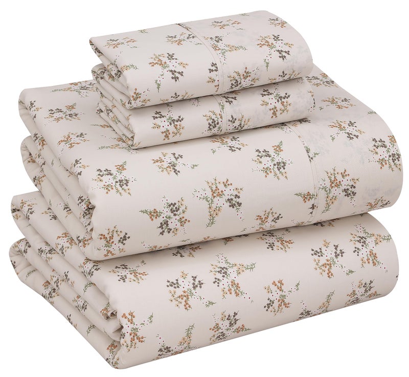 Ruvanti 100% Cotton King Size Sheets Set  4 Pieces  Soft & Breathable Percale Weave Bedding  Deep Pocket 16""  Hotel Standard  Crisp Cool Feel  Durable  Perfect Floral Bed Sheet  Twin Spring - Image 1