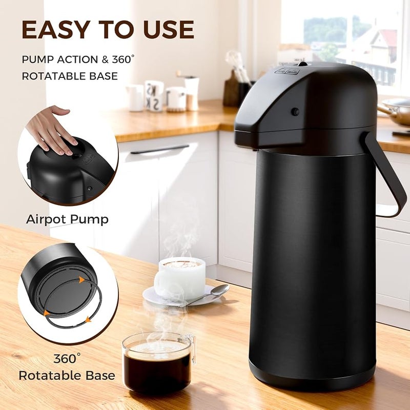 Gezoss Coffee Carafe for Keeping Hot -  102OZ / 3L Airpot Coffee Dispenser with Pump - Large Coffee Carafe for Hot Drinks Tea Liquid - Insulated Stainless Steel Hot Water Beverage for Parties,Black - Image 3