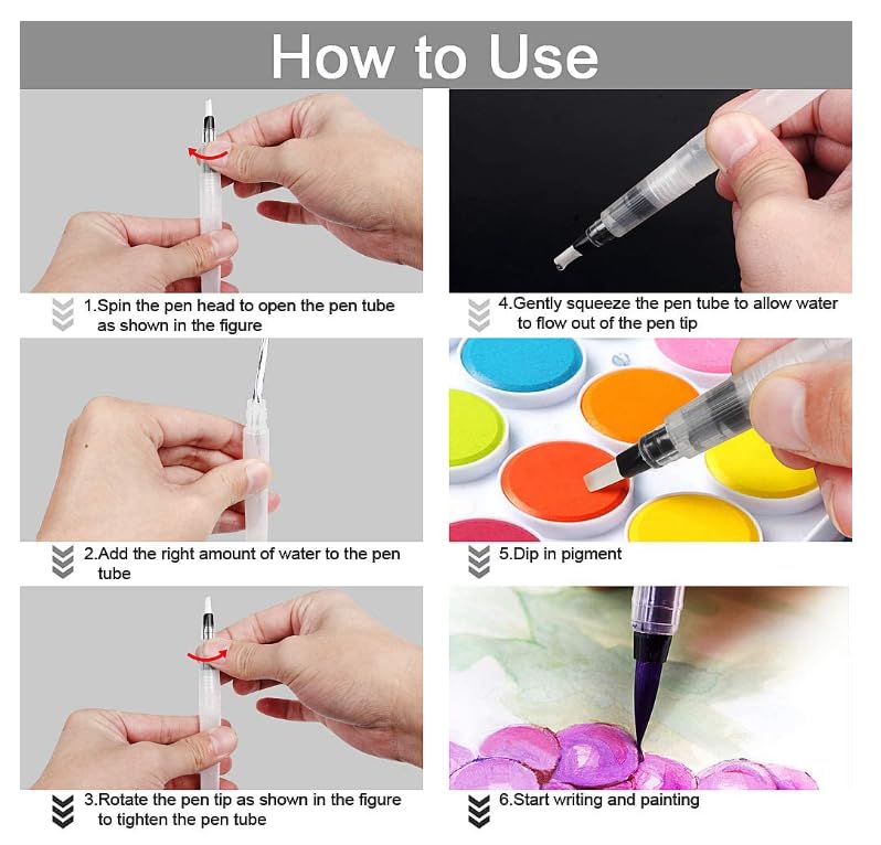 Stavae Stavae Water Brush Pens, Premium Nylon Brushs Set of 6 Aqua Painting Brushes for Water Soluble Colored Pencil, Powdered Pigment, Watercolor Paints,Art Supplies for Beginners and Professional Artist - Image 5