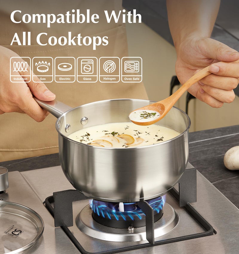 KOCH SYSTEME CS Stainless Steel Saucepan, 2 Quart Stainless Steel Sauce Pan with Lid, 2 Quart Saucepan with Lid, Premium Steel Pot, Induction Sauce Pan,Small Sauce Pot, Oven Safe - Image 4
