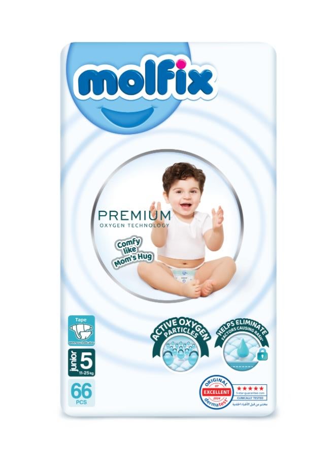 مولفيكس عبوة ضخمة من 66 حفاضة O2 جونيور للأطفال - مقاس 5 - Image 1