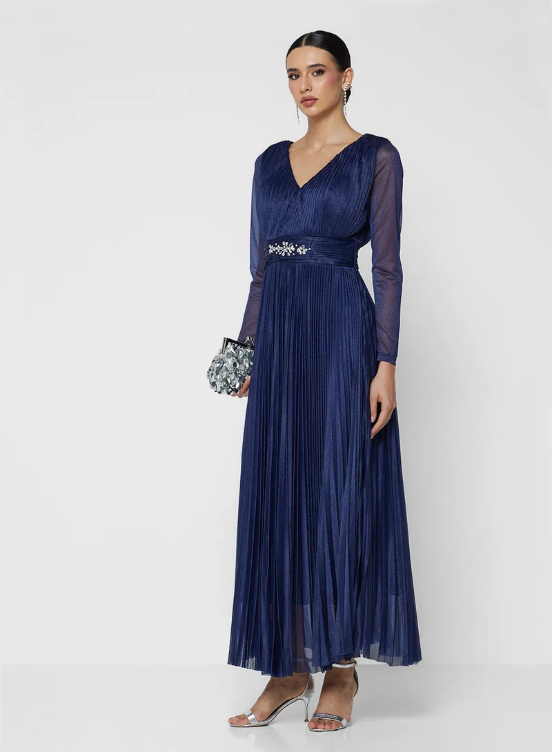 Ella Limited Edition Pleated A-line Dress With Sheer Sleeves
