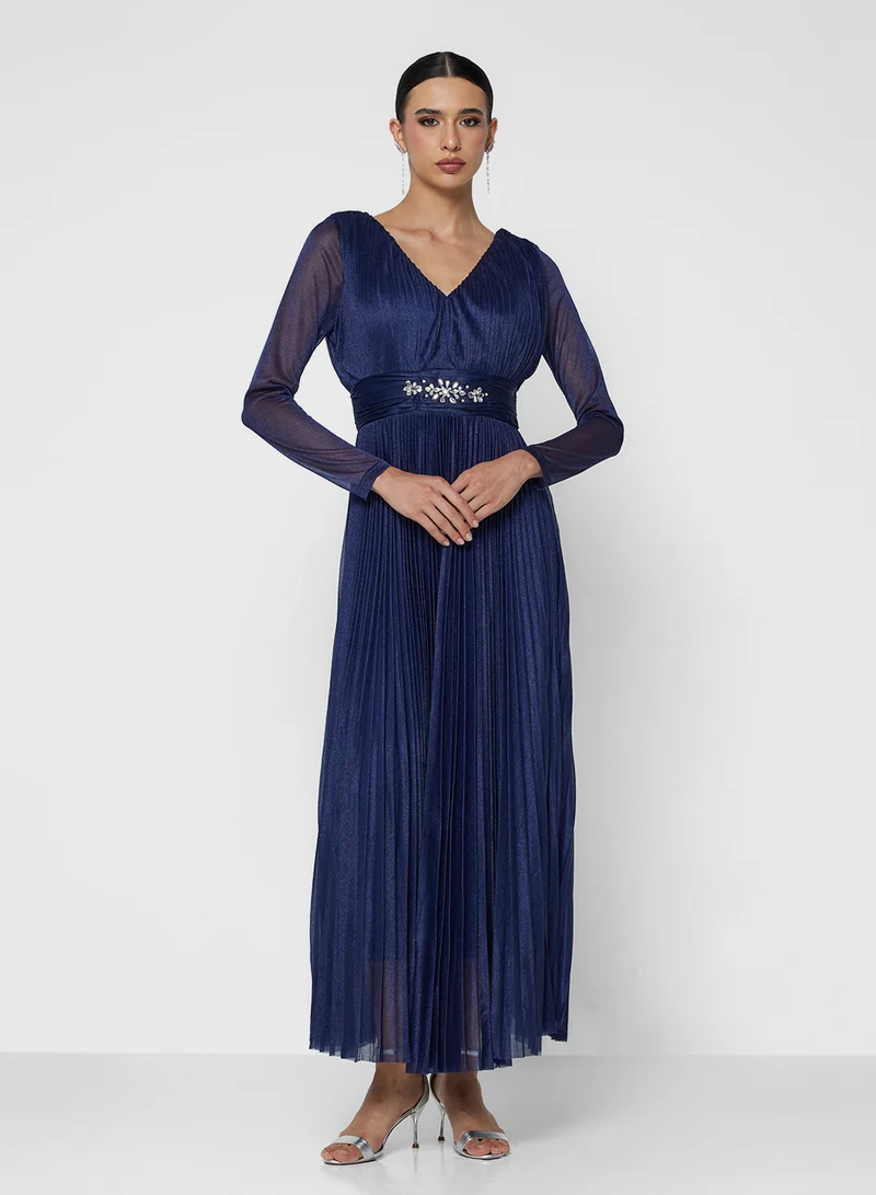 Ella Limited Edition Pleated A-line Dress With Sheer Sleeves