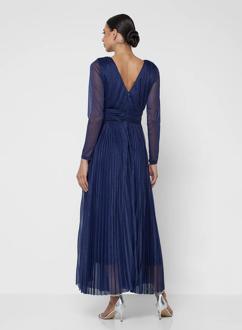 Ella Limited Edition Pleated A-line Dress With Sheer Sleeves