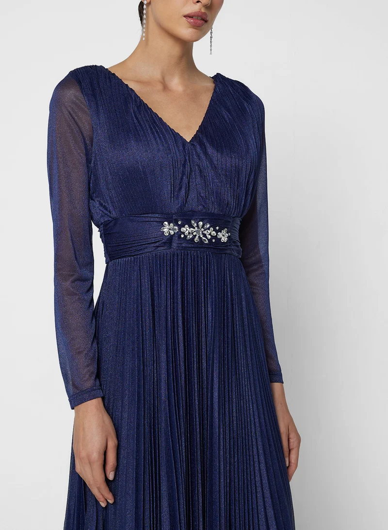 Ella Limited Edition Pleated A-line Dress With Sheer Sleeves