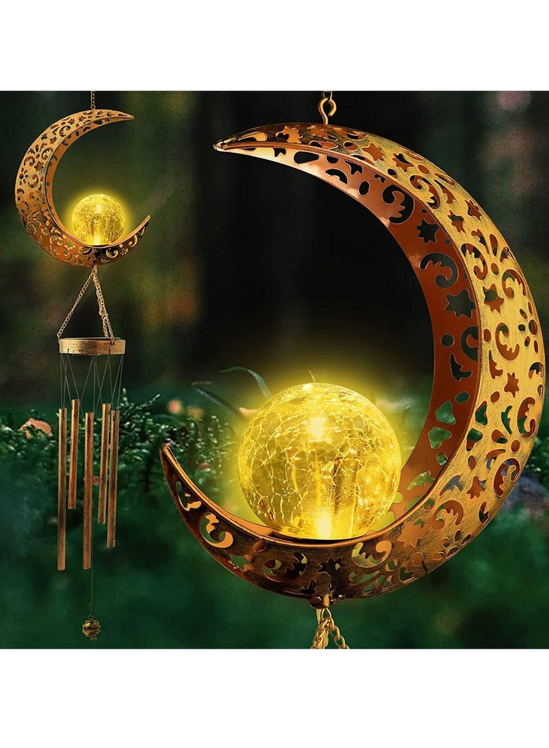 VUCATIN Ramadan Moon Solar Garden Lights Wrought Iron Hollow Moon Wind Chime Pendant LED Outdoor Garden Landscape Decoration - Image 1