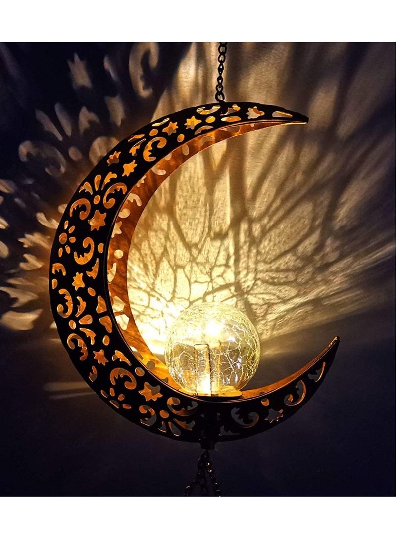 VUCATIN Ramadan Moon Solar Garden Lights Wrought Iron Hollow Moon Wind Chime Pendant LED Outdoor Garden Landscape Decoration - Image 2