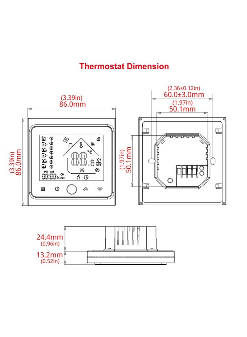 SOLARAE Smart Thermostat, WiFi Thermostat, Energy Saving Thermostat, LCD Touch Screen Temperature Controller with Alexa, for Electric Heating, Gas Boiler, Floor Heating (White) - Image 4