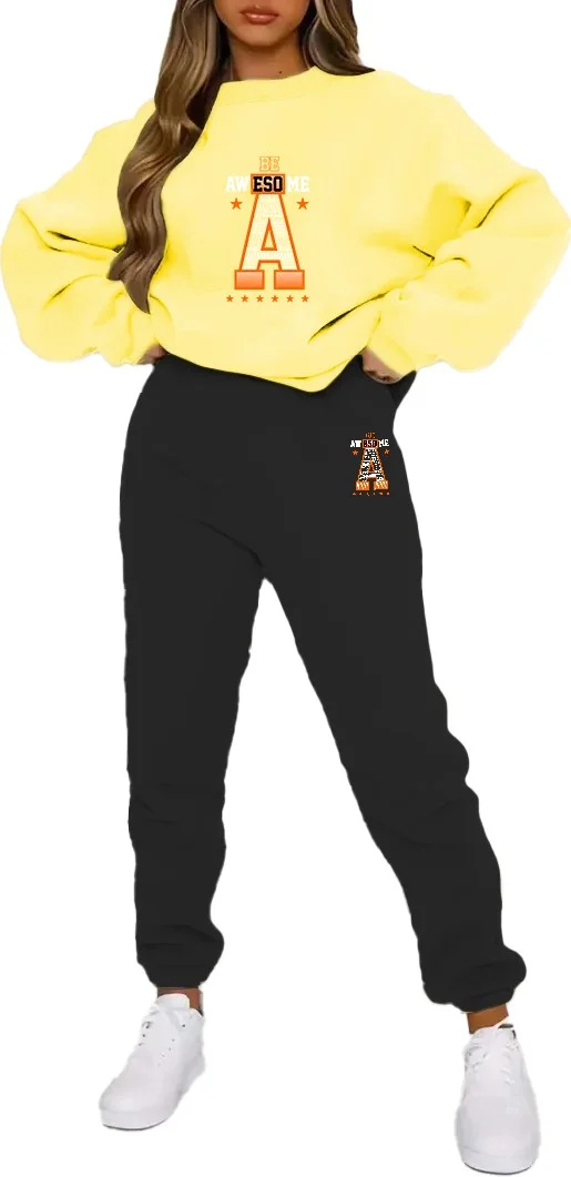 DogFish Tracksuit Set Oversize Avesome Printed Tracksuit Set,lover,couple Combination Yellow