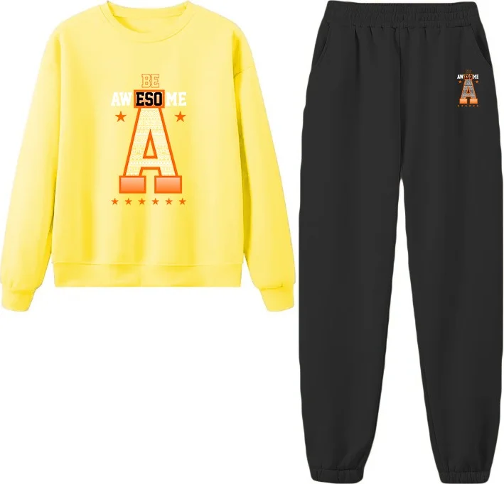 DogFish Tracksuit Set Oversize Avesome Printed Tracksuit Set,lover,couple Combination Yellow